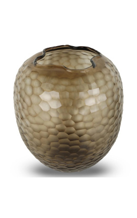 Vase &quot;Jimmy&quot; rookgrijs glas met geometrische facetten - Grootte S