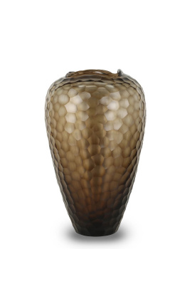 Grande vaso "Jimmy" vidro cinza de fumaça com facetas geométricas - Tamanho M