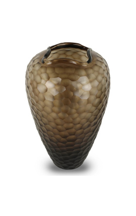 Große Vase &quot;Jimmy&quot; rauchgraues Glas mit geometrischen Facetten - Größe M