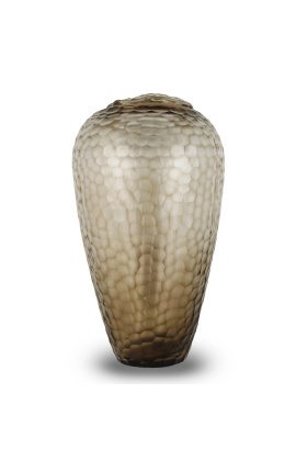 Très grand vase "Jimmy" en verre gris-fumé à facettes géométriques - Taille L