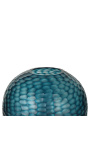 Zeer grote ronde vaas "Mado" in blauw glas met geometrische facetten