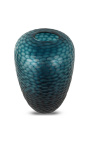 Large cylindrical vase "Mado" in blue glass with geometric facets