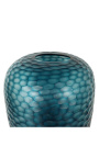 Grand vase cylindrique "Mado" en verre bleu à facettes géométriques