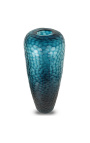 Very large cylindrical vase "Mado" in blue glass with geometric facets