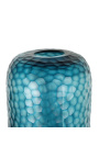 Sehr große zylindrische Vase "Mado" in blauem glas mit geometrischen facetten