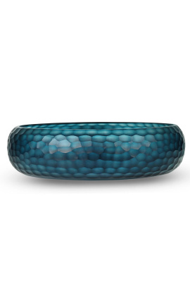 Голяма плоска ваза "Мадо" в синьо стъкло с геометрични страни