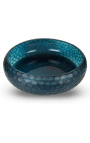 Vaso piatto grande "Mado" in vetro blu con sfaccettature geometriche