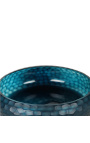 Grand vase plat "Mado" en verre bleu à facettes géométriques