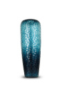 Zeer grote cilindrische vaas "Mado" in blauw glas met geometrische facetten