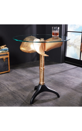 Στρογγυλό πλάι τραπέζι "Χελίδα" χρυσόχρωμα αλουμίνιο και χάλυβα