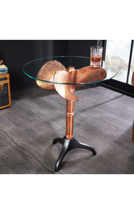 Στρογγυλό πλάι τραπέζι "Χελίδα" αλουμίνιο και χάλυβα χρώματος χαλκού