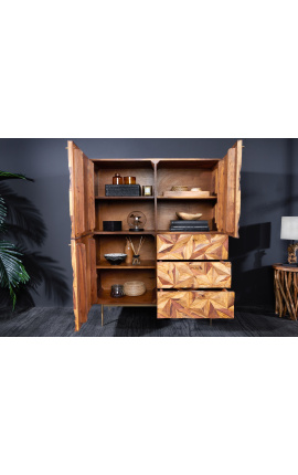 Buffet haut &quot;Miles&quot; en bois de rose avec motifs géométriques en 3d