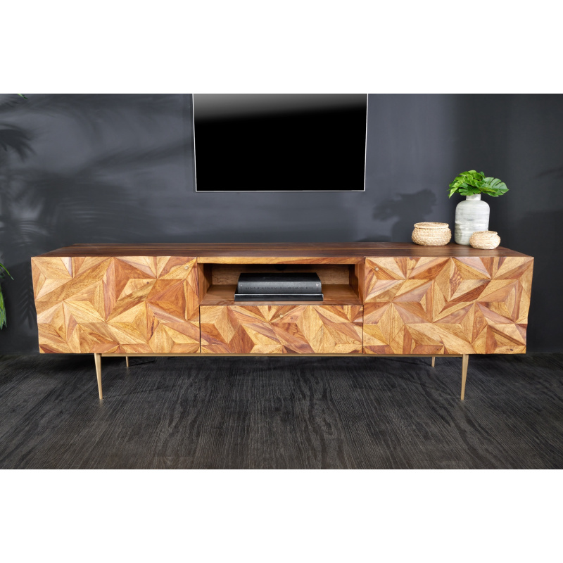 Meuble TV design rose 186 cm MDF avec relief mat 3 portes Max