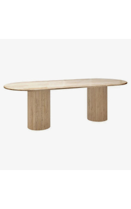 Mesa de comedor 240 cm Oval SARAH en travertina con base enlatada