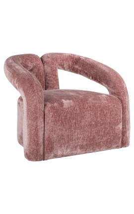 Didelis 1970 m. BENJI dizaino fotelis iš tekstūruoto rožinio aksomo