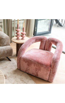 Duży fotel BENJI z 1970 roku w teksturowanym różowym aksamitie