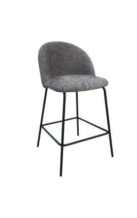 Bar chair "Alia" design in grey velvet with black feet