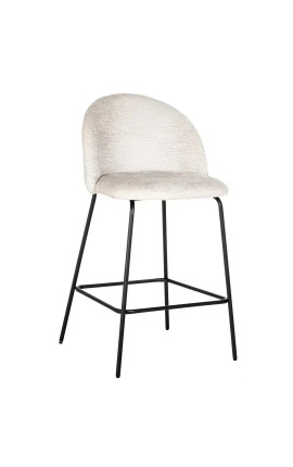 Bar chair "Alia" design white textured velvet fabric with black feet