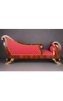 Grande divano letto in stile Impero in tessuto di raso rosso e legno di mogano