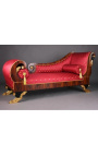 Grand daybed Franse Empire-stijl rode satijnen stof en mahonie