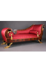 Grand daybed French Empire style red satin fabric and mahogany