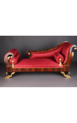Gran cama de día francés Imperio estilo rojo tela satinado y caoba