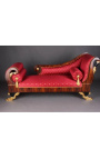 Grand daybed French Empire style red satin fabric and mahogany