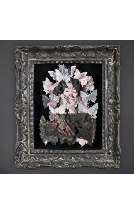 Stijl frame 19e-eeuws zwart gepatineerd met anamorfose "De grote dame"