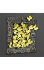 19th century black patinated style frame with flight of yellow butterflies