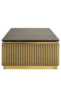 Rechteckiger Couchtisch HERMIA mit Platte aus schwarzem Marmor und goldenem Messing