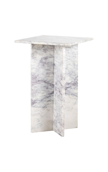 SHERLOCK square side table in white marble - 45 cm