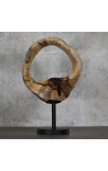 Sculpture contemporaine en bois de Tamarin Anneau Temporel Taille S