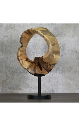 Contemporary sculpture in Tamarin wood &quot;Anneau Temporel&quot; Size S