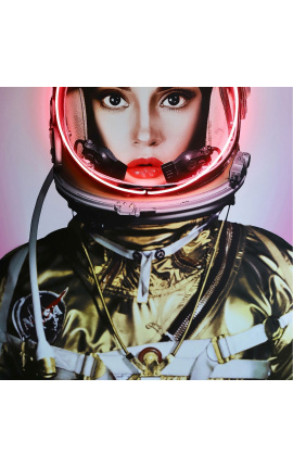 Wall artwork with aluminium and neon &quot;Space girl&quot; golden - 3 sizes possible
