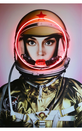 Wall artwork with aluminium and neon "Space girl" golden - 3 sizes possible