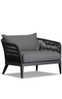 Large armchair "Aérien" grey aluminium colour and woven rope