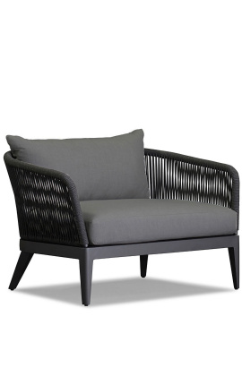 Grote fauteuil "Aérien" van aluminium in grijze kleur en geweven touw