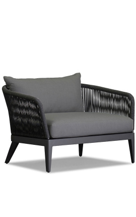 Large armchair "Aérien" grey aluminium colour and woven rope