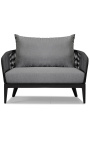 Large armchair "Aérien" grey aluminium colour and woven rope