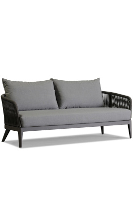 2-seater sofa "Aérien" grey aluminium colour and woven rope