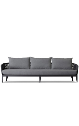 soffa för tre personer "Flyg" grå aluminiumfärg och vävt rep