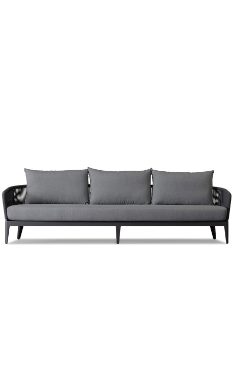 sofà de 3 places "Aérien" color d'alumini gris i corda teixida