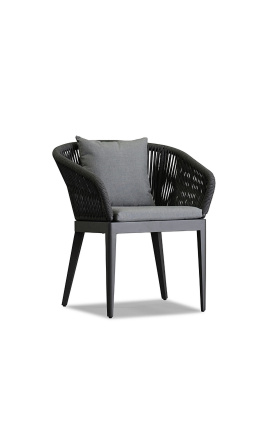 Cadira de menjador "Aérien" color d'alumini gris i corda teixida