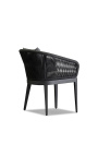 Chaise de repas "Aérien" de couleur gris en aluminium et corde tissée