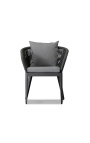 Cadeira de jantar "Aérien" cor de alumínio cinza e corda tecida