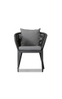 Chaise de repas "Aérien" de couleur gris en aluminium et corde tissée