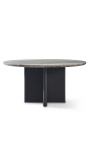 Table de repas "Aruba" de couleur gris en aluminium avec plateau en travertin