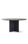 Обеденный стол "Аруба" серый алюминиевый цвет с верхом в травертине