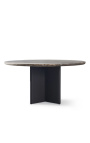 Table de repas "Aruba" de couleur gris en aluminium avec plateau en travertin