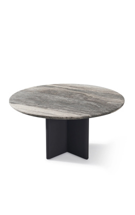 Table de repas "Aruba" de couleur gris en aluminium avec plateau en travertin